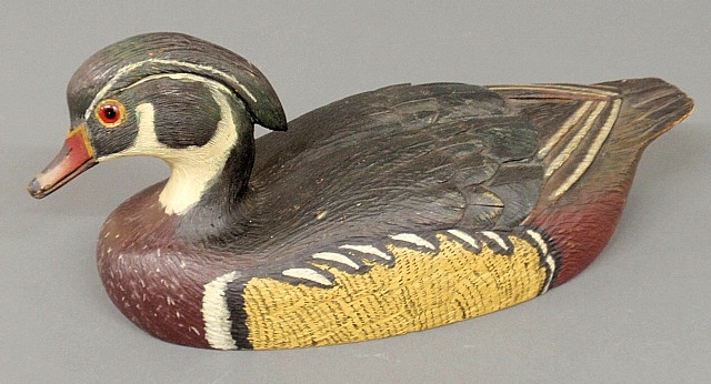 Appraisal: - Pine polychrome decorated wood duck decoy signed G H