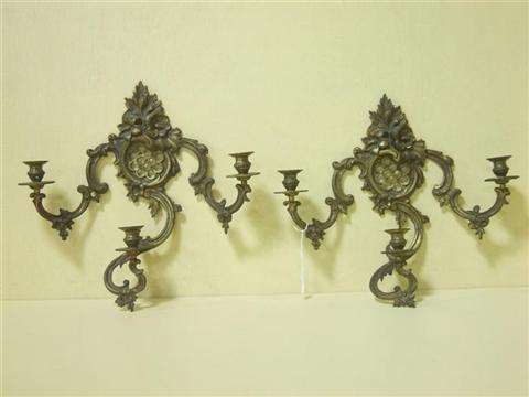 Appraisal: PAIR OF FRENCH ORMOLU THREE-LIGHT SCONCES In the Louis XV