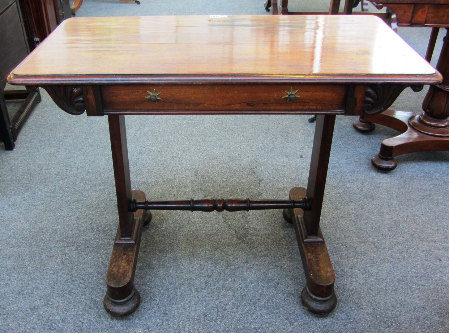 Appraisal: A William IV rosewood single drawer side table on trestle