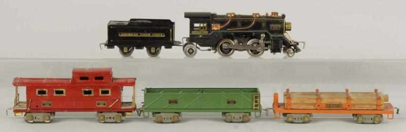 Appraisal: American Flyer O-Gauge Freight Train Set Description Pre-war Tinplate Includes