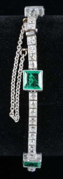 Appraisal: Diamond and Emerald Antique Bracelet Description Circa Set with five