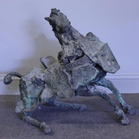 Appraisal: FARR Fred Modernist Bronze Seated Horse Not visibly signed though