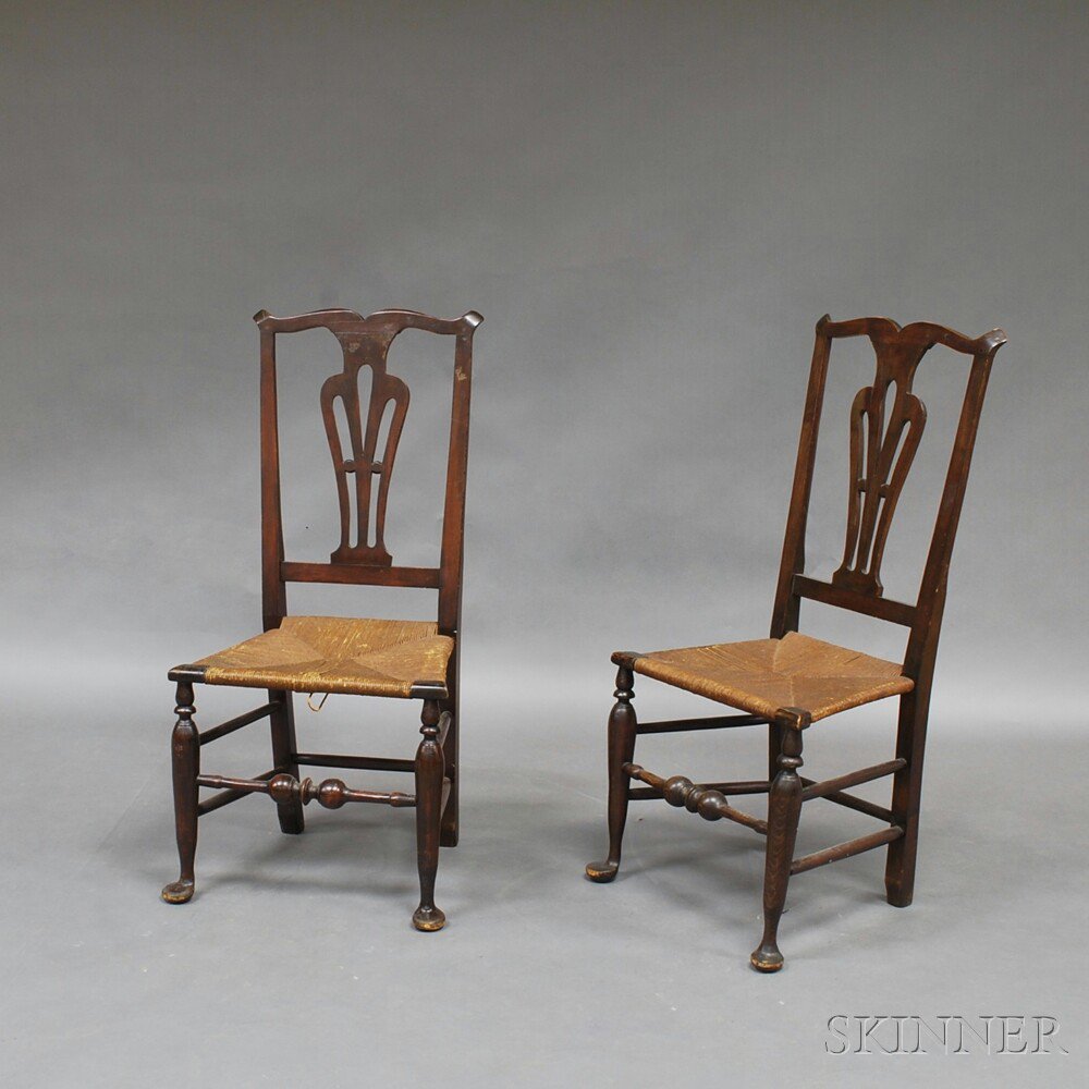 Appraisal: Pair of Queen Anne Country Stained Cherry Side Chairs New