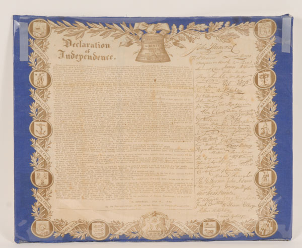 Appraisal: Centennial bandana cloth with printed Declaration text of Declaration of