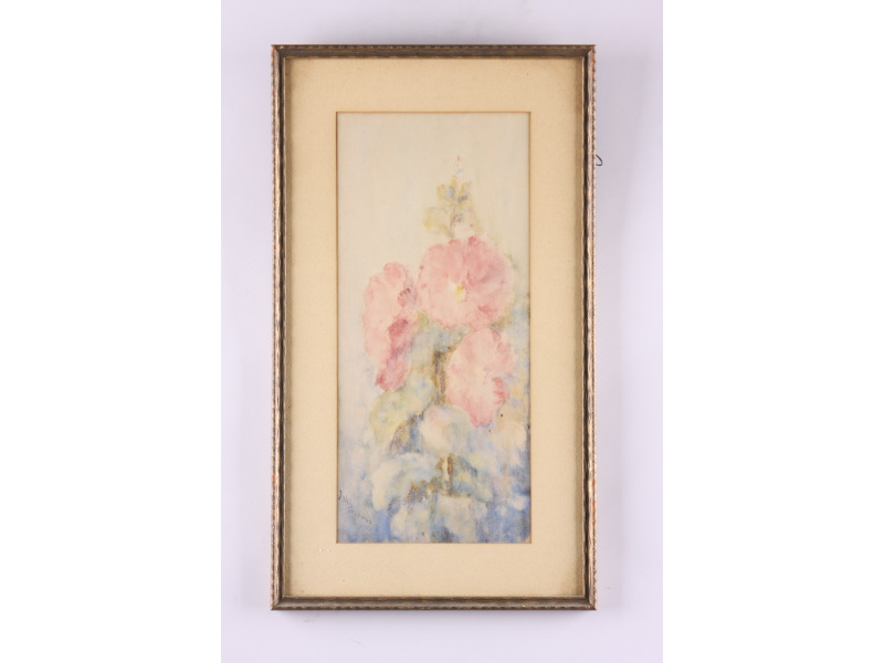 Appraisal: James M Sessions IL - Hollyhocks watercolor signed lower left