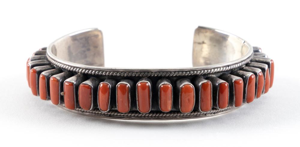 Appraisal: NAVAJO SILVER AND CORAL ROW BRACELET APPROX TOTAL GRAMSNAVAJO SILVER