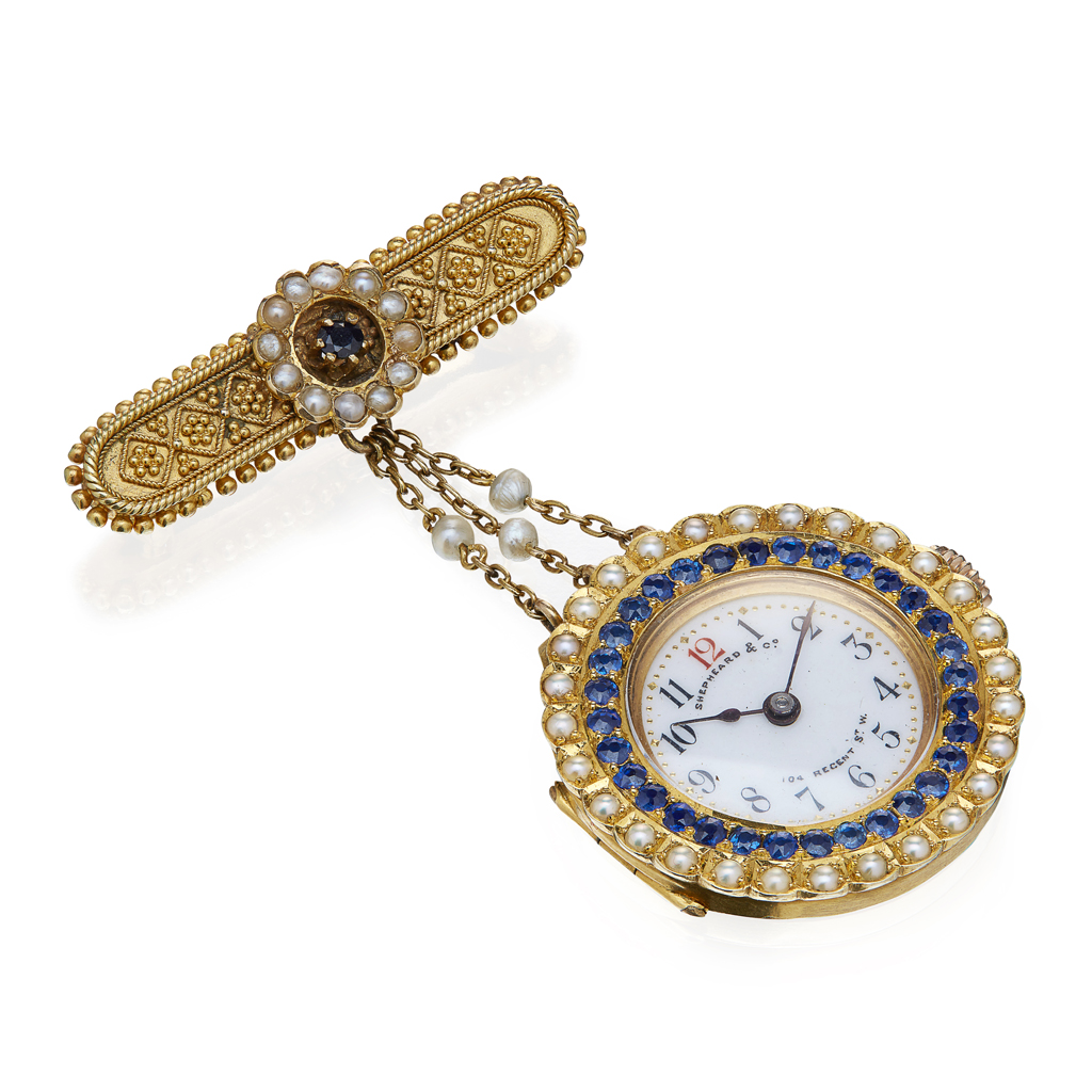 Appraisal: A lady's ct gold and gem set fob watch the