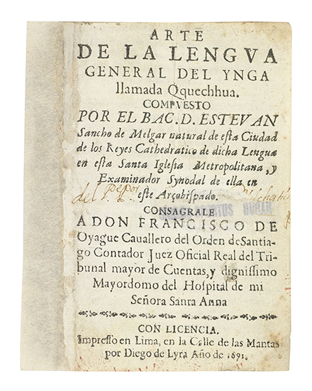 Appraisal: PERU Sancho de Melgar Esteban Arte de la Lengua General