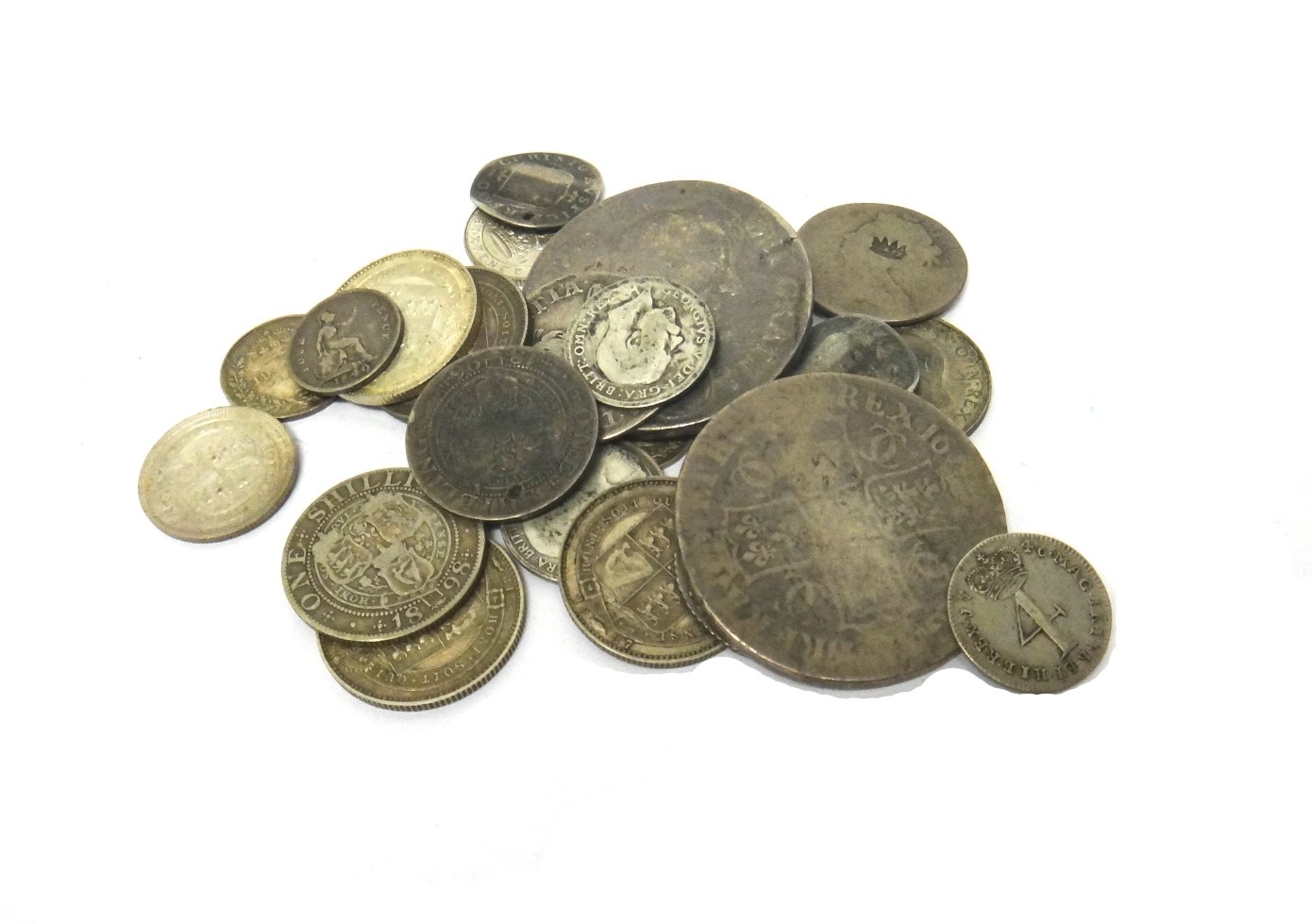 Appraisal: British milled silver coinage comprising a Charles II crown brooch