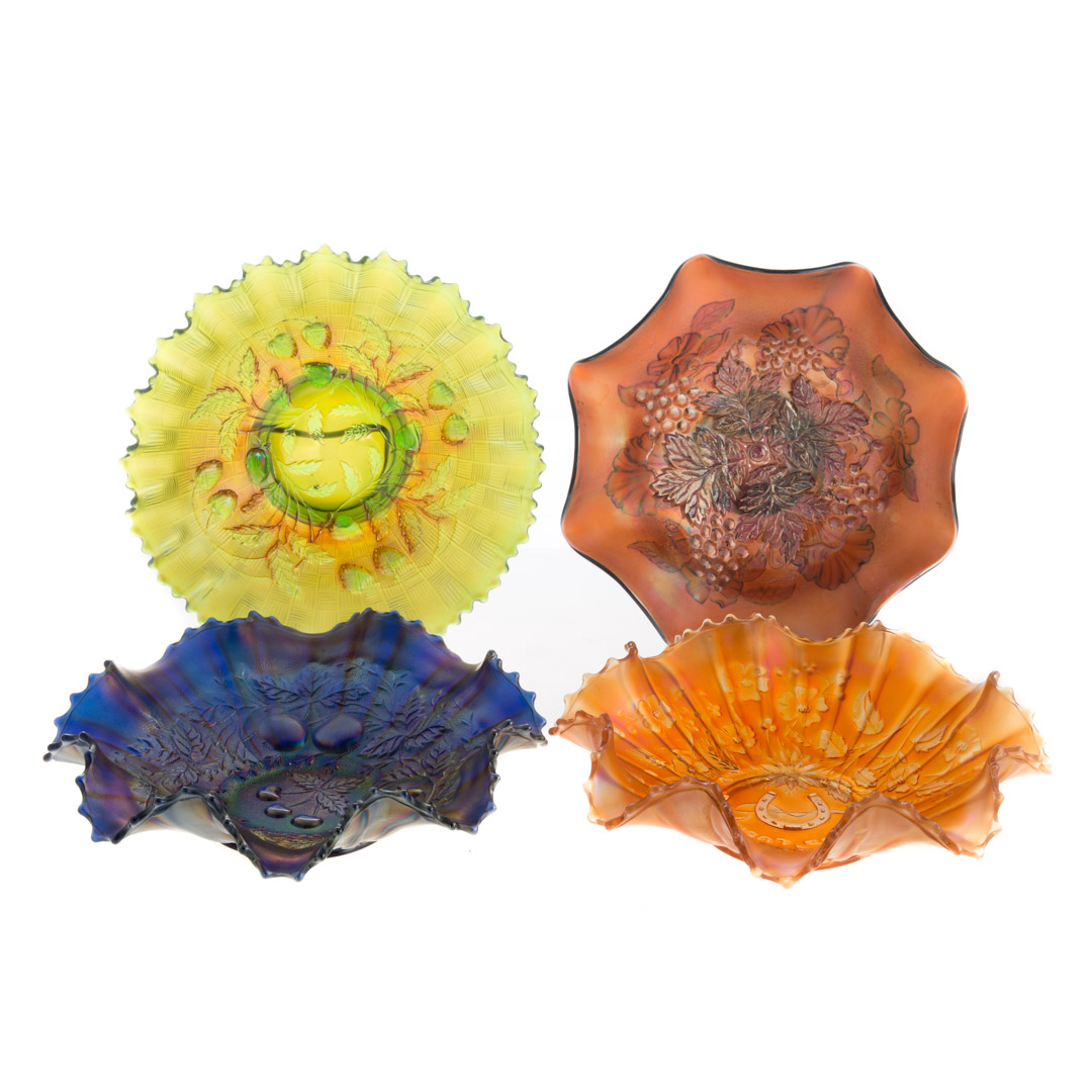 Appraisal: Four iridescent glass scalloped bowls first quarter- th century three