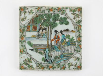 Appraisal: A Chinese Canton tile painted with figures at a window