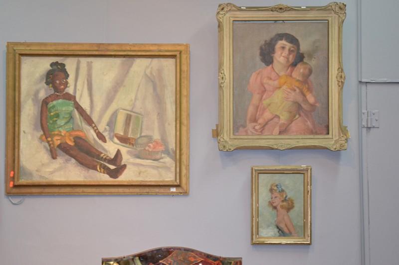 Appraisal: THREE FRAMED OIL PAINTINGS OF YOUNG GIRLS FAULTS