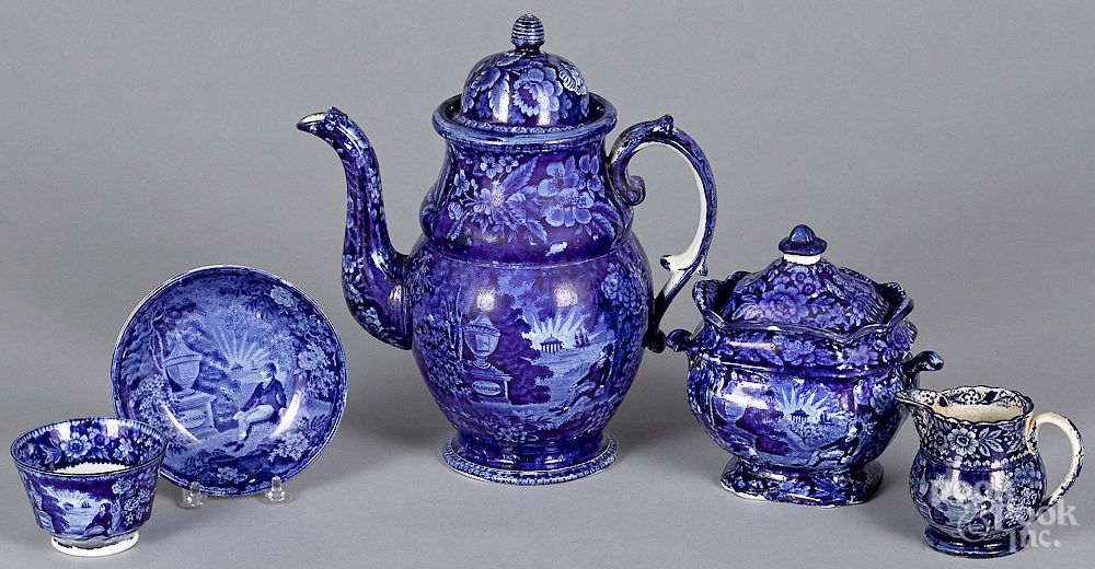 Appraisal: Five pieces of Staffordshire historical blue Lafayette at Franklin's Tomb