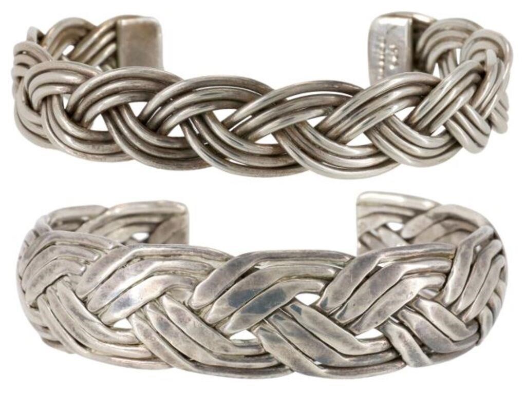 Appraisal: lot of Sterling silver cuff bracelets Mexico with braided designs