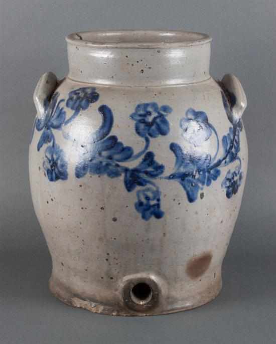 Appraisal: American cobalt decorated salt glazed stoneware water cooler mid- th