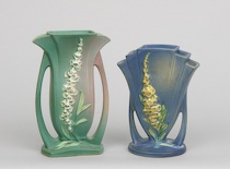 Appraisal: A Pair of Roseville Foxglove Vases American Mid th Century