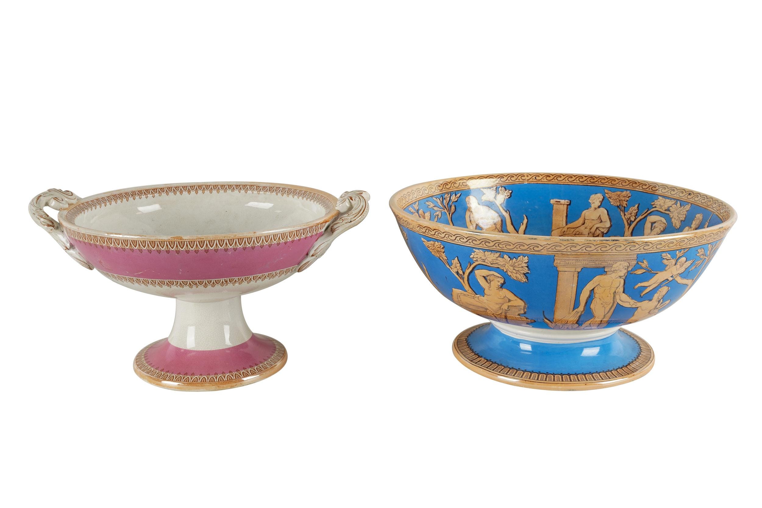 Appraisal: TWO VICTORIAN PORCELAIN FOOTED CENTER BOWLS the first with factory