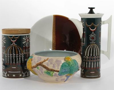 Appraisal: A Portmerion 'Magic City' part coffee set and biscuit jar