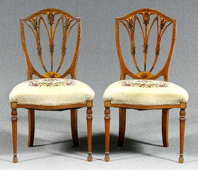 Appraisal: Pair Adam style satinwood side chairs each with shield back