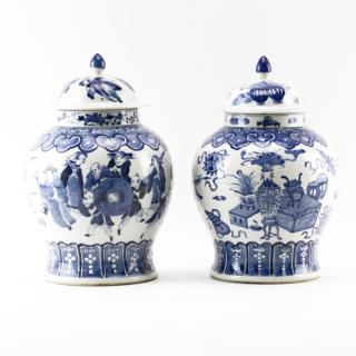 Appraisal: Pair of th Century Chinese Blue and White Covered Ginger