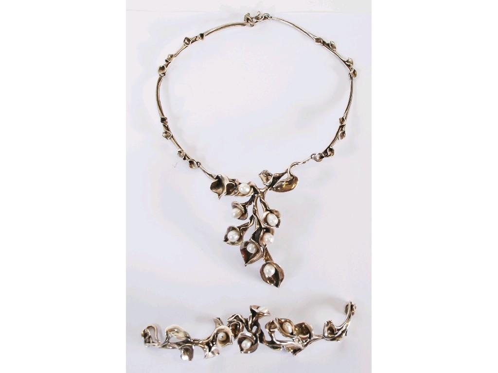 Appraisal: CRETIAN SILVER COLOURED METAL AND PEARL SET NECKLACE AND MATCHING