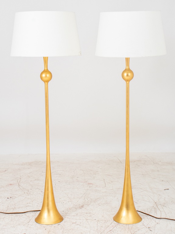 Appraisal: GIACOMETTI STYLE MODERN GILT FLOOR LAMPS PAIR Pair of modern