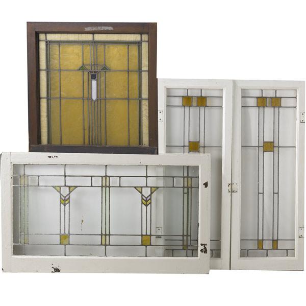 Appraisal: PRAIRIE STYLE Four stained glass windows including a two-part casement