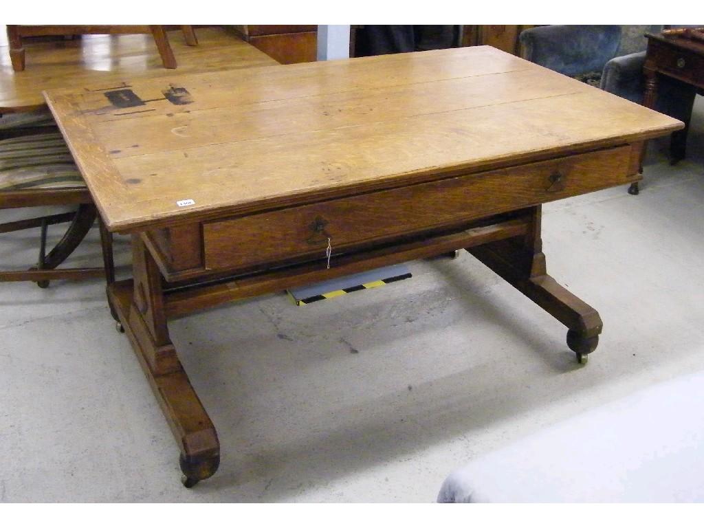 Appraisal: Late th century Gothic oak library table the triple planked