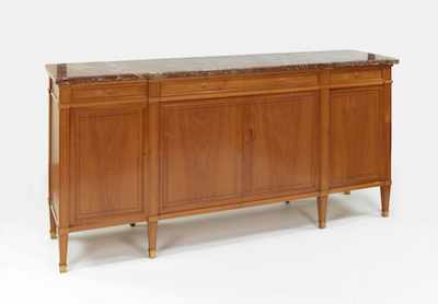 Appraisal: French Empire Marble Top Sideboard Four drawers over lower compartments