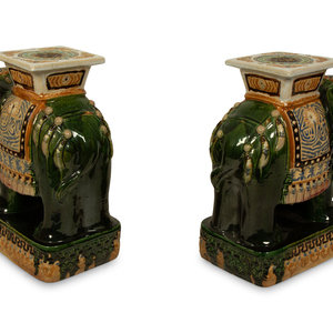 Appraisal: A Pair of Chinese Glazed Ceramic Elephant Garden Seats TH