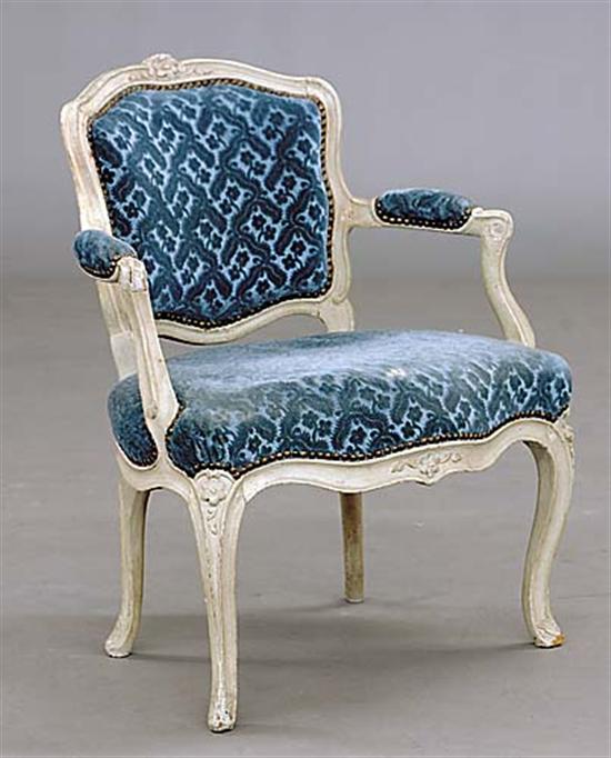 Appraisal: Louis XV style painted fauteuil mid th centurycarved molded frame