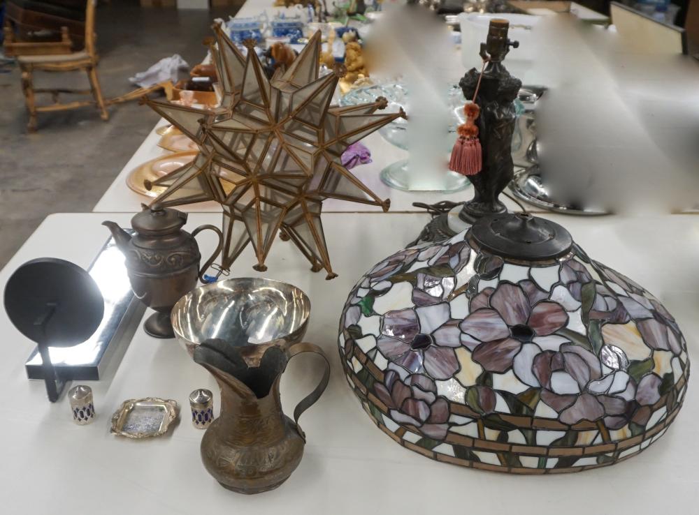 Appraisal: Collection of Decorative Furnishings Including a Figural lamp leaded glass