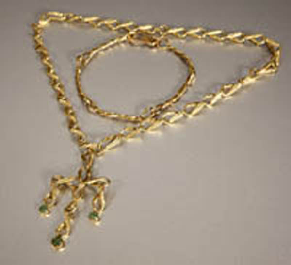 Appraisal: A free-form gold bracelet and necklace A free-form gold bracelet