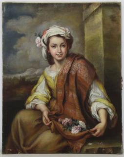 Appraisal: AFTER MURILLO th C Pastel Flower Seller Indistinctly signed lower