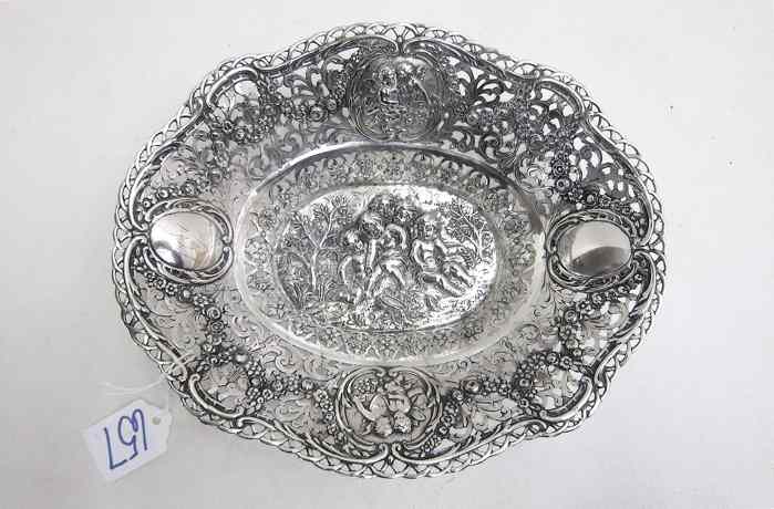 Appraisal: GERMAN FINE SILVER BOWL th century having repousse cherub and