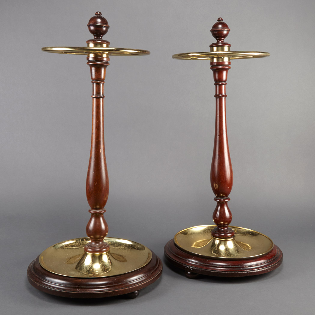 Appraisal: Pair of English Brass and Mahogany Walking Stick Stands Late