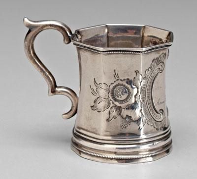 Appraisal: Virginia coin silver mug paneled tapering sides and scroll handle