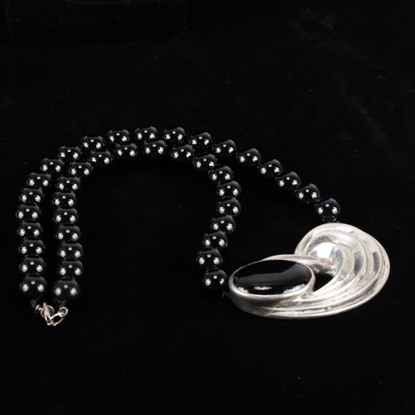 Appraisal: Modernist sterling silver and onyx beaded necklace