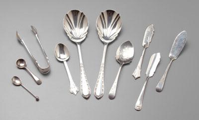 Appraisal: th century English silver flatware two serving spoons trifid spoons