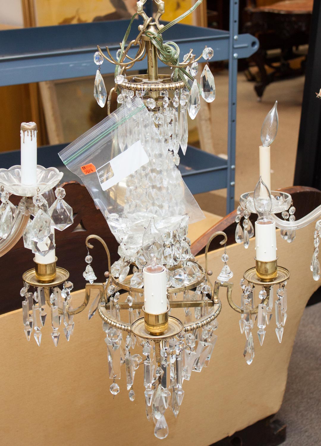 Appraisal: Glass and brass chandelier