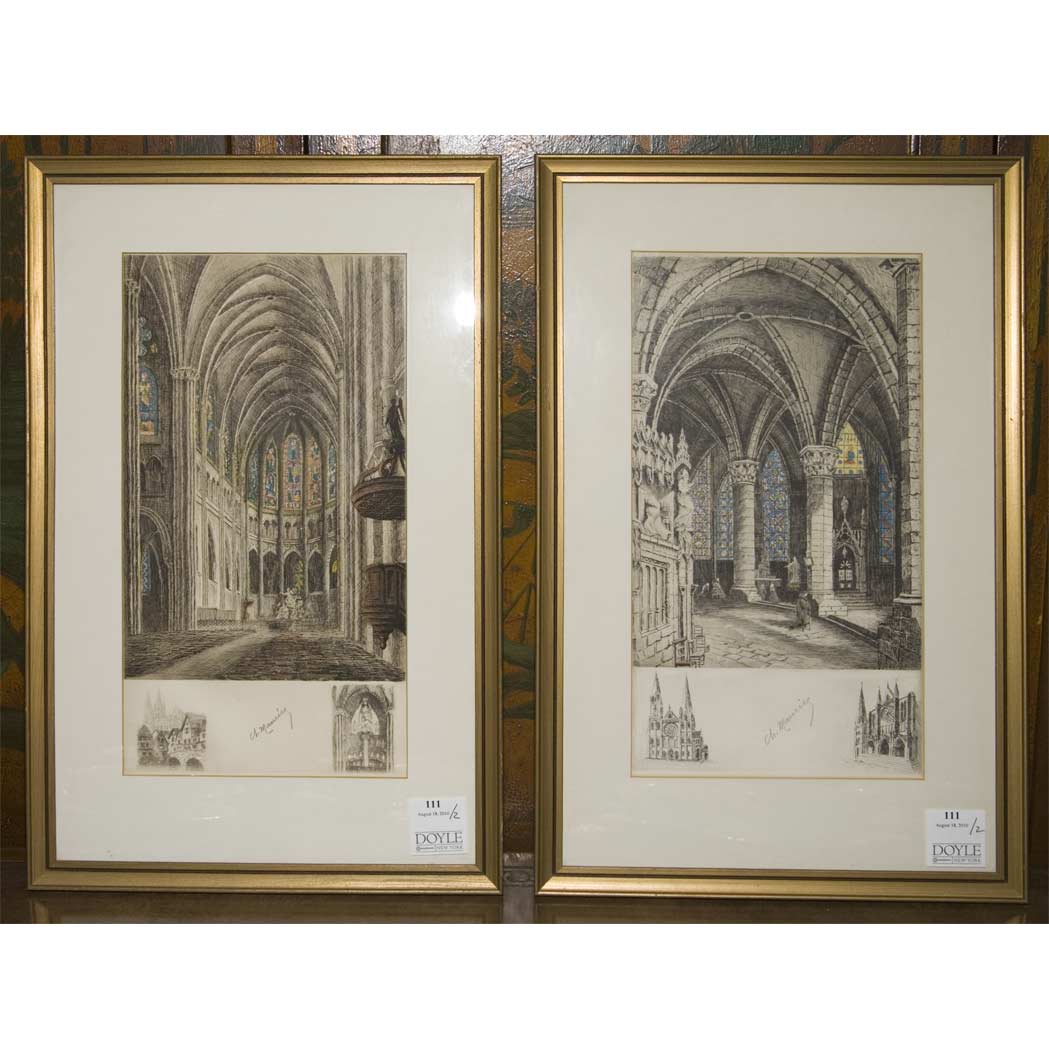 Appraisal: Ch Maurice CATHEDRAL INTERIORS Two hand-colored etchings signed in pencil