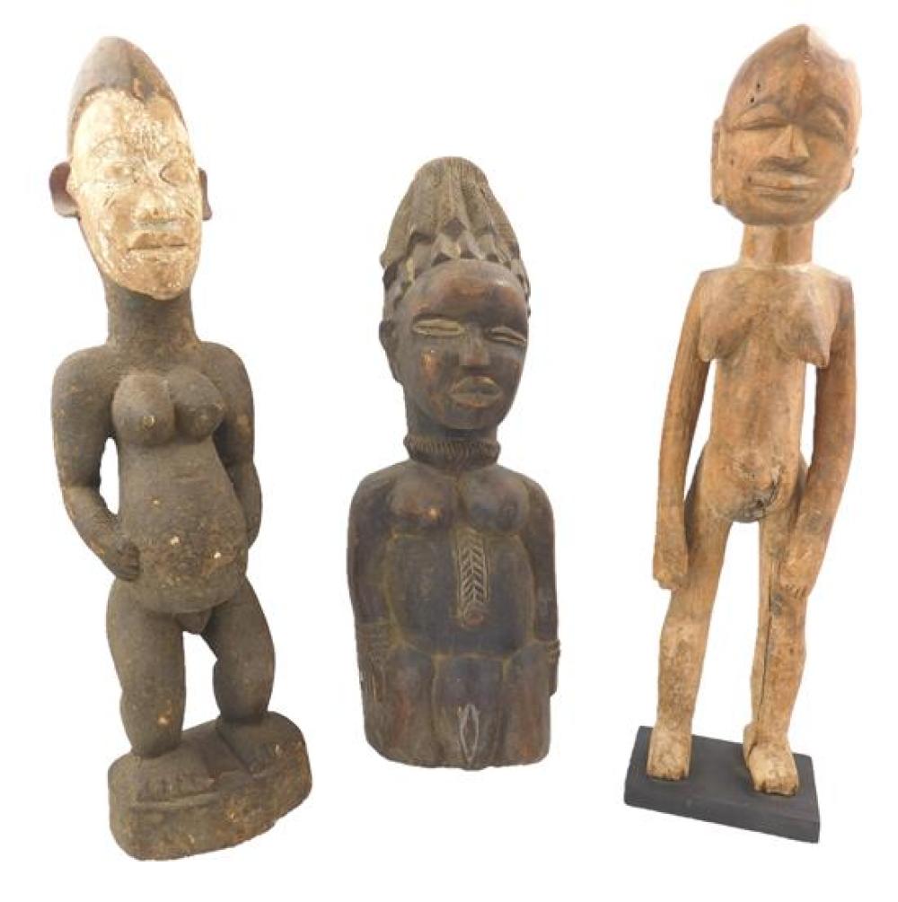 Appraisal: TRIBAL Three carved figures one Lobi type one Dan type