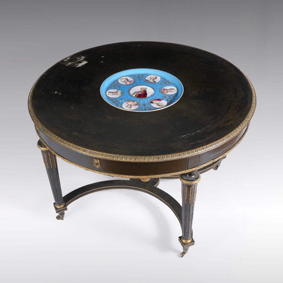 Appraisal: TH C SEVRES CENTER TABLE Black lacquered round table with