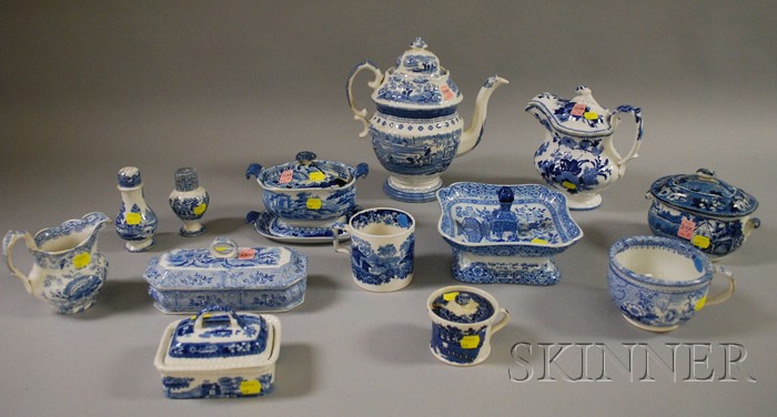 Appraisal: Fourteen Pieces of Assorted English Blue and White Transfer-decorated Staffordshire