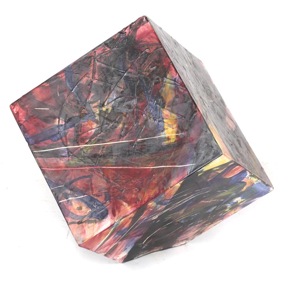 Appraisal: ROBERT BERKSHIRE INDIANA - CUBE MIXED MEDIA CERAMIC SCULPTURE H