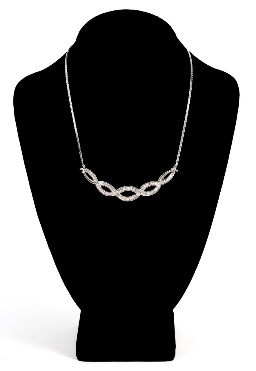 Appraisal: K WHITE GOLD CTW DIAMOND BRAIDED NECKLACE Vintage k white