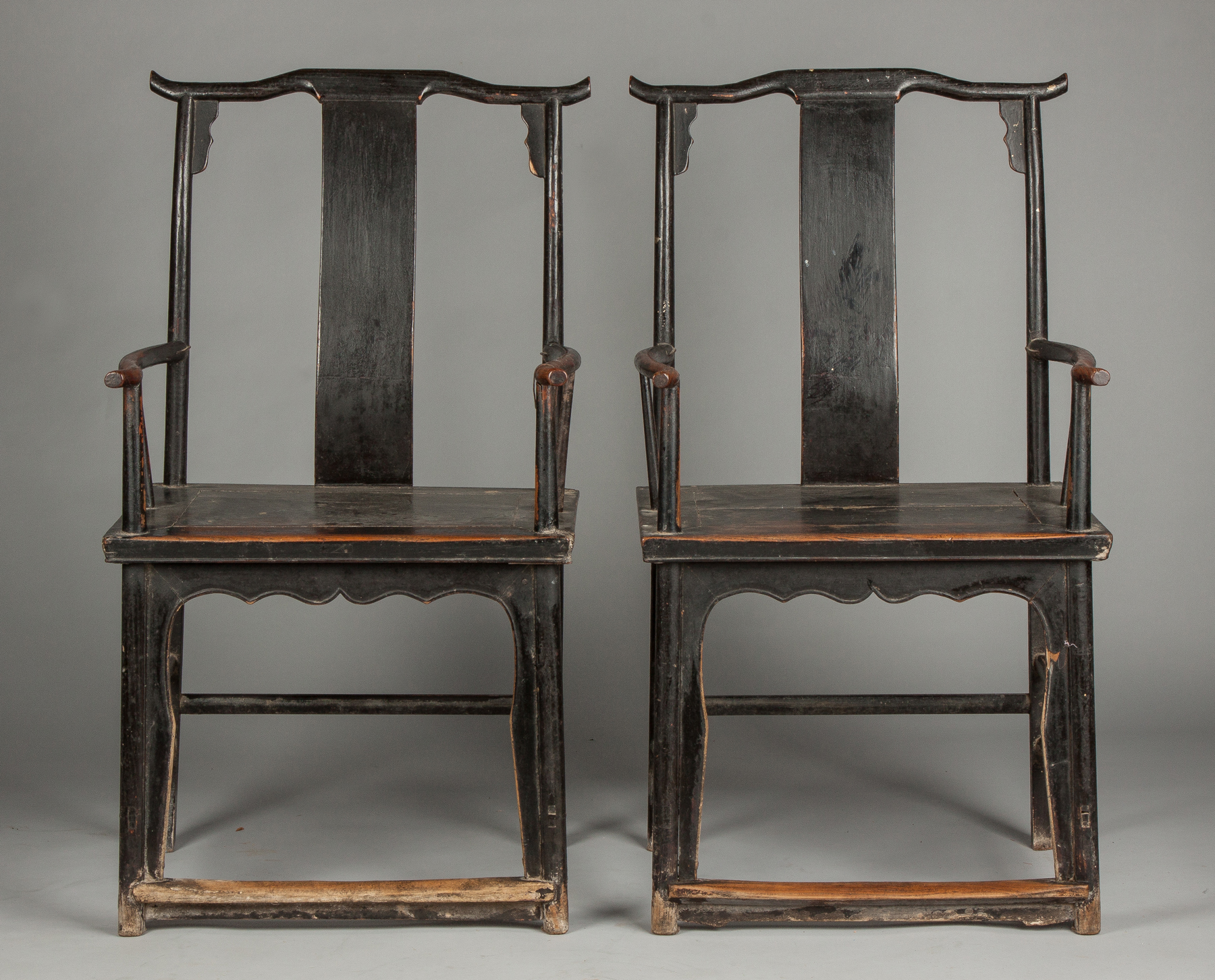 Appraisal: Pair of Early Chinese Yoke-Back Painted Armchairs