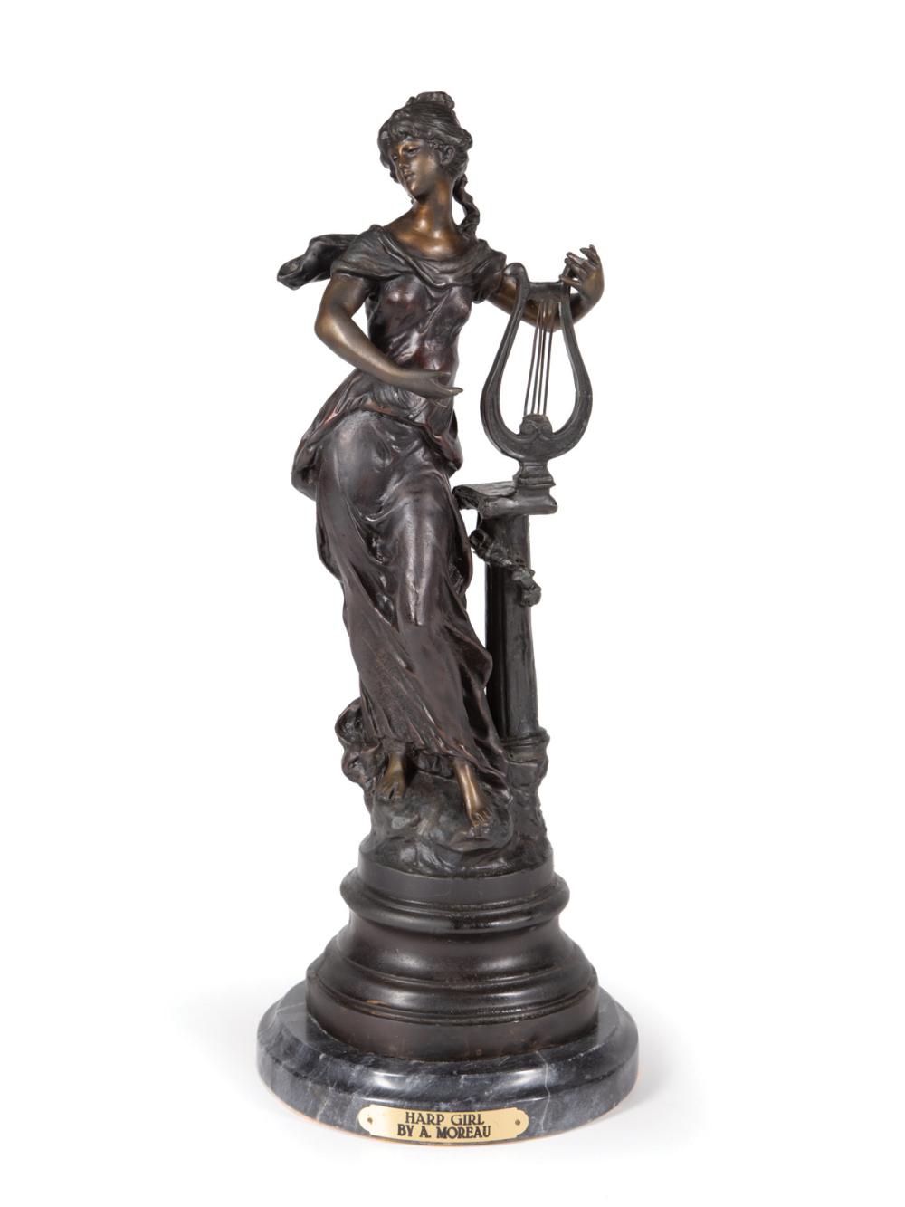 Appraisal: Bronze Figure of Harp Girl after Auguste Moreau signature inscribed