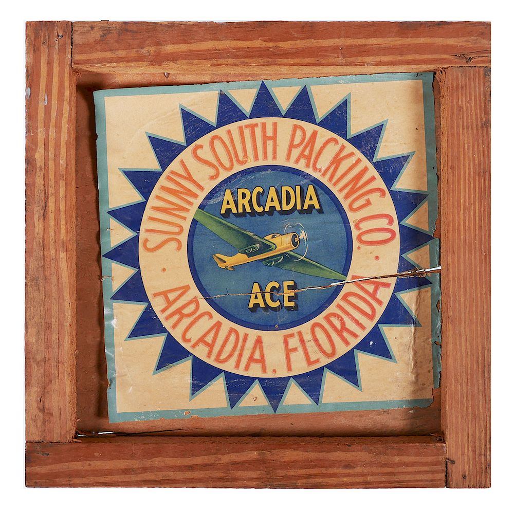 Appraisal: ARCADIA Fruit Crate end with Airplane Label s Fruit shipping