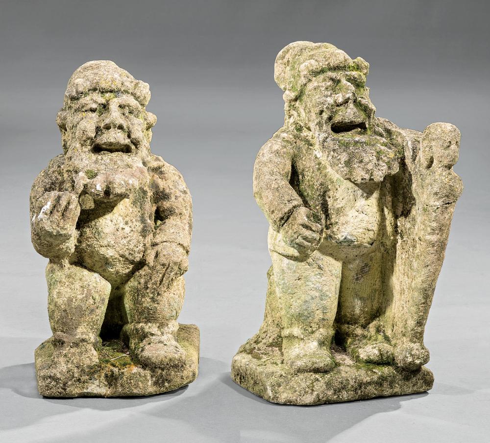 Appraisal: Pair of English Carved Bath-Stone Figures of Dwarves th c